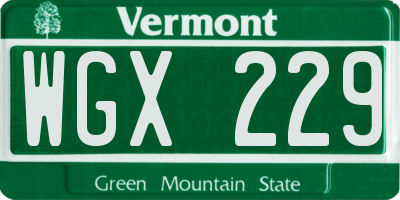 VT license plate WGX229