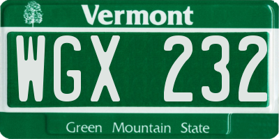 VT license plate WGX232