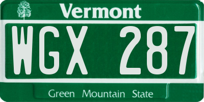 VT license plate WGX287