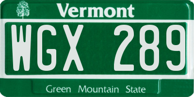 VT license plate WGX289