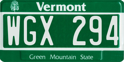 VT license plate WGX294