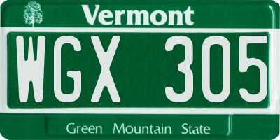 VT license plate WGX305