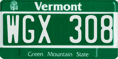 VT license plate WGX308