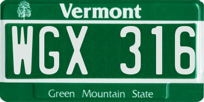 VT license plate WGX316