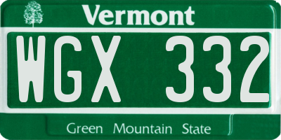 VT license plate WGX332
