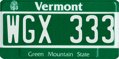VT license plate WGX333