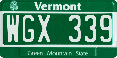 VT license plate WGX339
