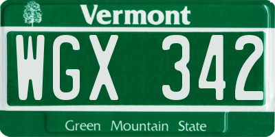 VT license plate WGX342