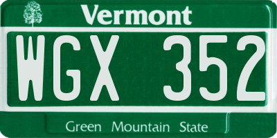 VT license plate WGX352