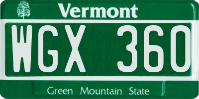 VT license plate WGX360