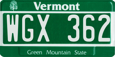 VT license plate WGX362