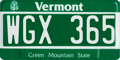 VT license plate WGX365