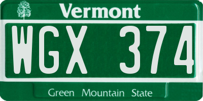 VT license plate WGX374