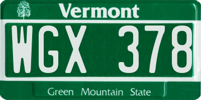 VT license plate WGX378