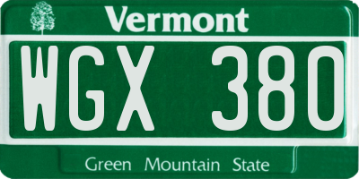 VT license plate WGX380