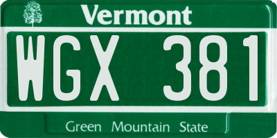 VT license plate WGX381
