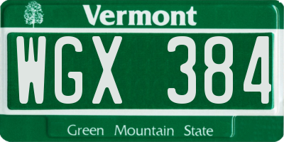 VT license plate WGX384