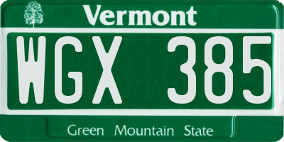 VT license plate WGX385