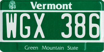 VT license plate WGX386