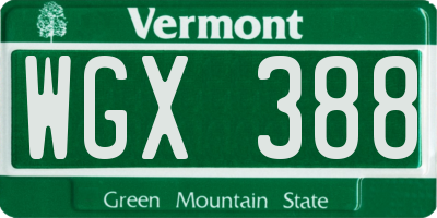 VT license plate WGX388