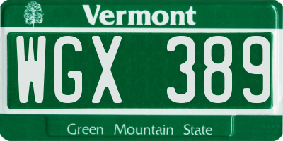 VT license plate WGX389