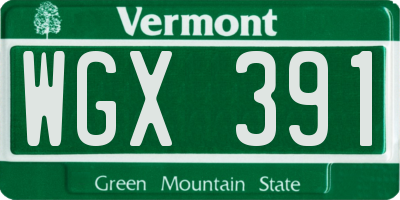 VT license plate WGX391
