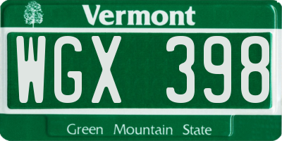 VT license plate WGX398