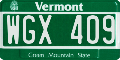 VT license plate WGX409