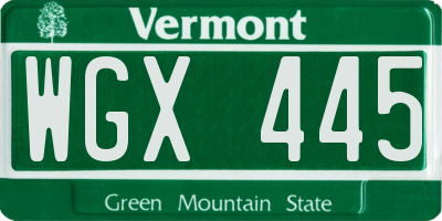 VT license plate WGX445
