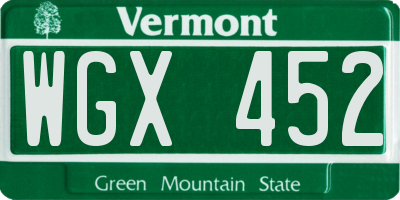 VT license plate WGX452