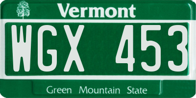 VT license plate WGX453