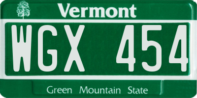 VT license plate WGX454