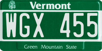 VT license plate WGX455