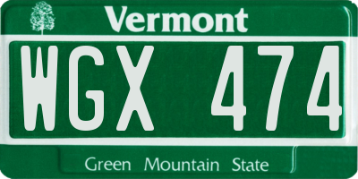 VT license plate WGX474
