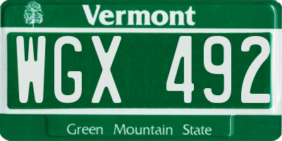 VT license plate WGX492