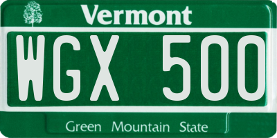 VT license plate WGX500