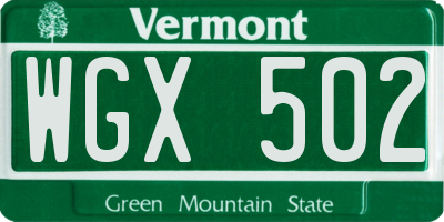 VT license plate WGX502