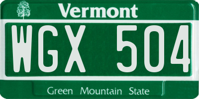 VT license plate WGX504