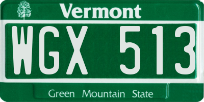 VT license plate WGX513