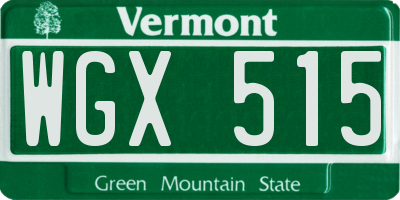 VT license plate WGX515