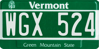 VT license plate WGX524