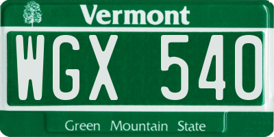 VT license plate WGX540