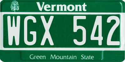 VT license plate WGX542