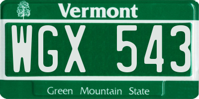 VT license plate WGX543