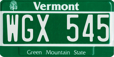 VT license plate WGX545