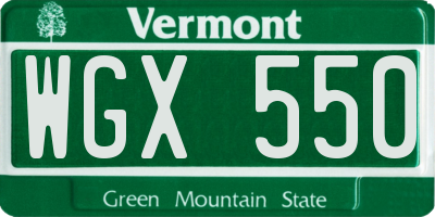 VT license plate WGX550