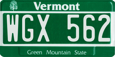 VT license plate WGX562