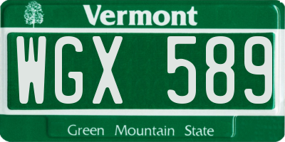VT license plate WGX589