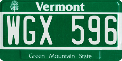 VT license plate WGX596
