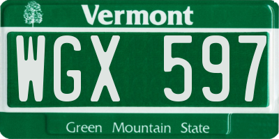 VT license plate WGX597